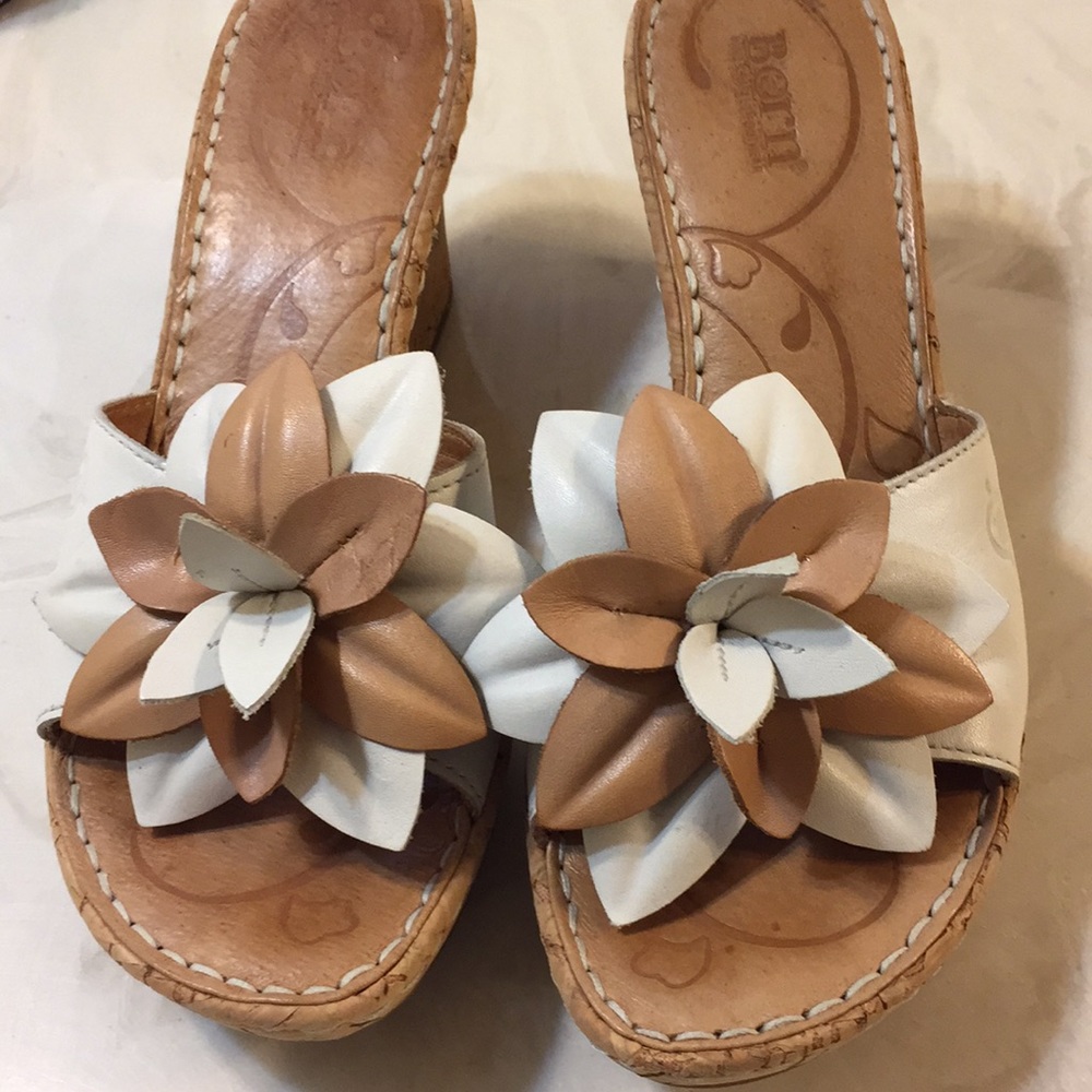 Born Hand Crafted leather wedges flowers sandals